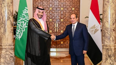 Saudi Crown Prince Mohammed bin Salman with Egyptian President Abdel Fattah El Sisi in Cairo. AFP