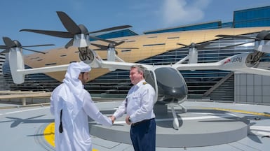 Sheikh Hamdan bin Mohammed at the air taxi station. Photo: Dubai Media Office / X