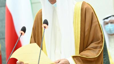 Emir Sheikh Nawaf takes the oath of office at the Parliament in Kuwait City on September 30, 2020. Reuters