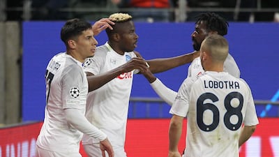 Victor Osimhen celebrates scoring the opening goal. AFP