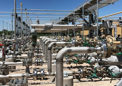 Equipment used to process carbon dioxide, crude oil and water at an Occidental Petroleum Corp enhanced oil recovery project in Hobbs, New Mexico. Reuters