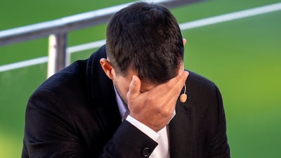 Sergio Aguero during the press conference in Barcelona. AP