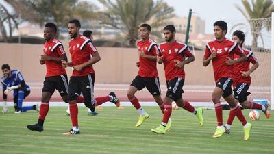 The UAE football team takes part in a training session on Monday prior to the team’s trip to Seoul. Photo Courtesy UAE FA