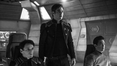 Anton Yelchin, Chris Pine and John Cho appear in a scene from, Star Trek Beyond. AP