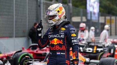 Red Bull;s Max Verstappen celebrates taking pole position for the Emilia Romagna Grand Prix. PA