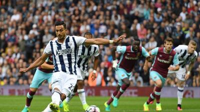 Nacer Chadli of West Brom scores his side’s first goal against West Ham. Shaun Botterill / Getty Images