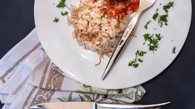 Hasanpasa kofte with vermicelli rice by Emel Mubarak. Victor Besa / The National