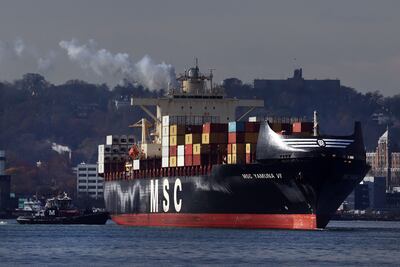 A cargo ship sits in New York Harbour on November 19. AFP