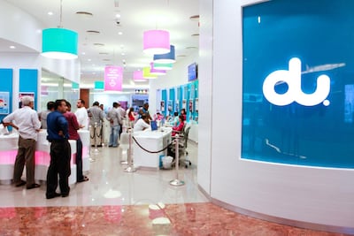 Du’s full year net profit declined 1.3 per cent to Dh1.73bn in 2019, while revenue fell 6.2 per cent to Dh12.58bn during the period. Sarah Dea / The National