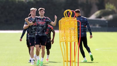 Arsenal's Kieran Tierney during training. PA