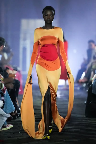 A rainbow satin dress at Marni for spring/summer 2023. Photo: Marni