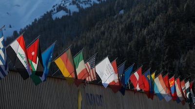 Flags are displayed above the Congress Centre. Bloomberg