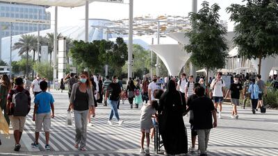 Visitors at the Expo 2020 site in Dubai. Pawan Singh/The National.