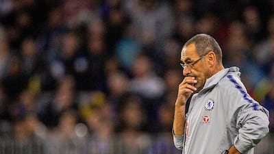 Chelsea manager Maurizio Sarri watches on from the sidelines. EPA