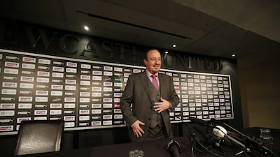 New Newcastle United manager Rafa Benitez shown at his introductory press conference on Saturday. Andrew Yates / Action Images / Reuters / March 12, 2016