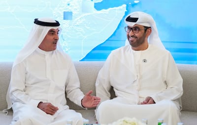 Dr Sultan Al Jaber, Minister of Industry and Advanced Technology and chairman of IMI, with Abdul Aziz Al Ghurair, chairman of AGF’s board