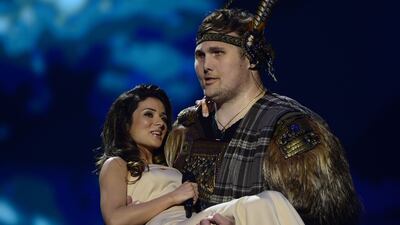 Ukraine's Zlata Ognevich, left, performs during the final of the 2013 Eurovision Song Contest in Malmo, Sweden. John MacDoughall / AFP