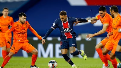 Paris Saint Germain's Neymar in action against Teji Savanier. EPA
