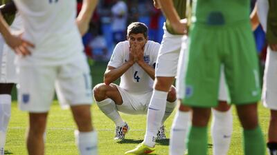 England's Steven Gerrard reacts after their 2014 World Cup exit after a scoreless draw with Costa Rica on Tuesday. Damir Sagolj / Reuters
