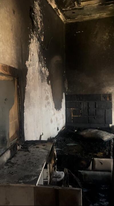 The bedroom of Ahmed Al Naqbi and his siblings after the fire on Wednesday morning. Photo: Haitham Ahmed Al Naqbi.
