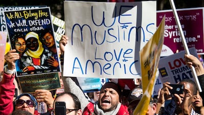 Protesters chant during a #NoMuslimBanEver rally in Washington. AFP