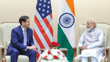 Indian Prime Minister Narendra Modi, right, receives US Secretary of State, Marco Rubio. Photo: Narendra Modi