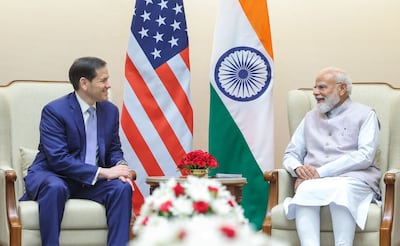 Indian Prime Minister Narendra Modi, right, receives US Secretary of State, Marco Rubio. Photo: Narendra Modi