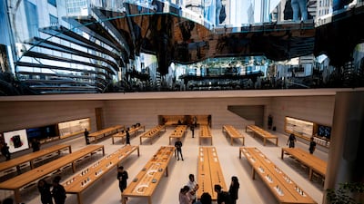 An Apple store in New York. Apple joins other technology companies in tapping the brakes on hiring, a response to sluggish consumer spending and higher interest rates. AFP
