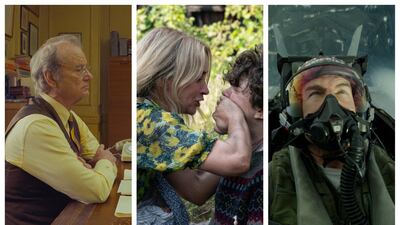 Stills from 'The French Dispatch', 'A Quiet Place II', and 'Maverick'. Twentieth Century Fox / Jonny Cournoyer / Paramount Pictures