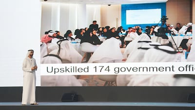 Omar Al Olama, Minister of State for Artificial Intelligence, speaks at the Ai Everything x Restart Dubai Summer Conference. Wam