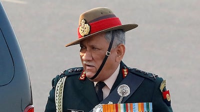 Gen Rawat arriving for the Beating the Retreat ceremony in New Delhi in January 2019. Reuters