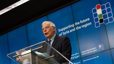 European Union foreign policy chief Josep Borrell speaks during a media conference after the fourth Brussels Conference on 'Supporting the future of Syria and the region' in Brussels, Belgium EPA