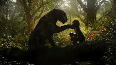 Mowgli with the cunning black panther, Bagheera, played by Christian Bale. Courtesy Netflix