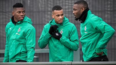Left to right: Monchengladbach's Breel Embolo, Alassane Plea and Marcus Thuram. EPA