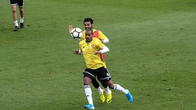 Mohammed Fawzi, front, takes part in a UAE training session for new manager Ivan Jovanovic. Antonie Robertson / The National