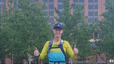 Mr Ashill returned to complete the 5,400-kilometre route in 108 days in Central Park, New York. Photo: Nick Ashill