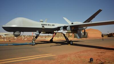 A French Reaper drone armed with two bombs at Barkhane's military base in Niamey. AFP