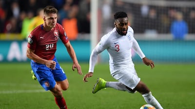 Danny Rose of England and Lukas Masopust of Czech Republic during the UEFA Euro 2020 qualifier between Czech Republic and England at Sinobo Stadium in Prague, Czech Republic. Getty Images