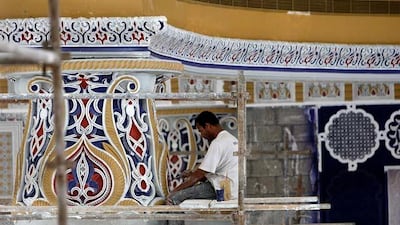 Labourer working at the under construction Farooq Mosque in Al Safa area in Dubai.