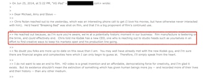 Emails from 2014 show how several filmmakers and executives pushed hard to make it possible for Kodak to keep making film.