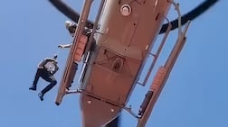 A sailor is winched up to safety after unladen oil tanker MT Marivex was hit by US missiles off Oman. Photo: All India Seafarers and General Workers Union