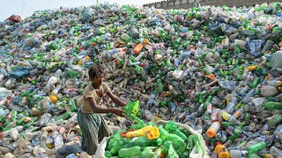 Plastic bottles being sorted at a recycling unit in Karachi, Pakistan. Around two billion people globally rely on bottled water. AFP