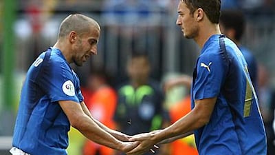 Alessandro Del Piero, left, and Francesco Totti will pit their considerable wits and skill against each other today.