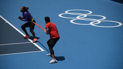 Naomi Osaka takes part in drills during a training session ahead of the Tokyo Olympic Games.