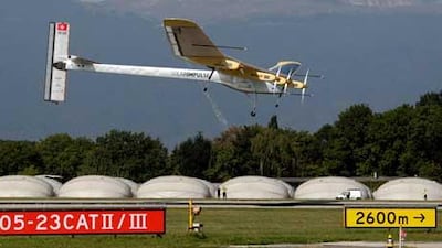 Solar Impulse’s prototype aircraft makes a landing in Geneva in September. The group has singled out Abu Dhabi as its potential partner.
