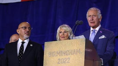 Chancellor of the Exchequer Nadhim Zahawi, Britain's Prince Charles and Camilla, Duchess of Cornwall, during the opening ceremony. Reuters