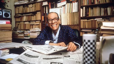 Egyptian novelist Naguib Mahfouz at his Cairo home in October 1988, days after winning the Nobel Prize in Literature. AFP