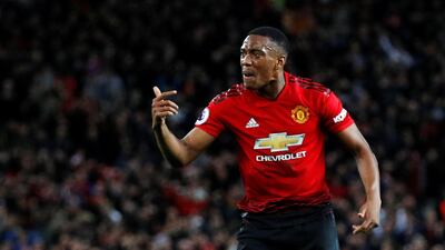 Manchester United's Anthony Martial celebrates scoring their second goal, leveling the score at 2-2. Reuters