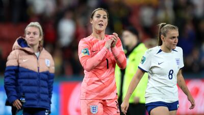 England goalkeeper Mary Earps applauds the fans after the game. PA