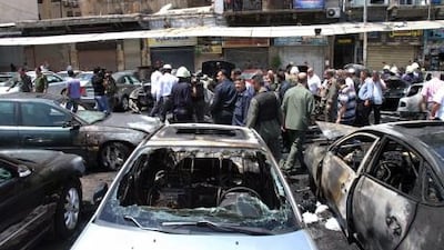The explosion burnt out about 20 cars near a busy market and the Palace of Justice in Damascus, and wounded at least three people.